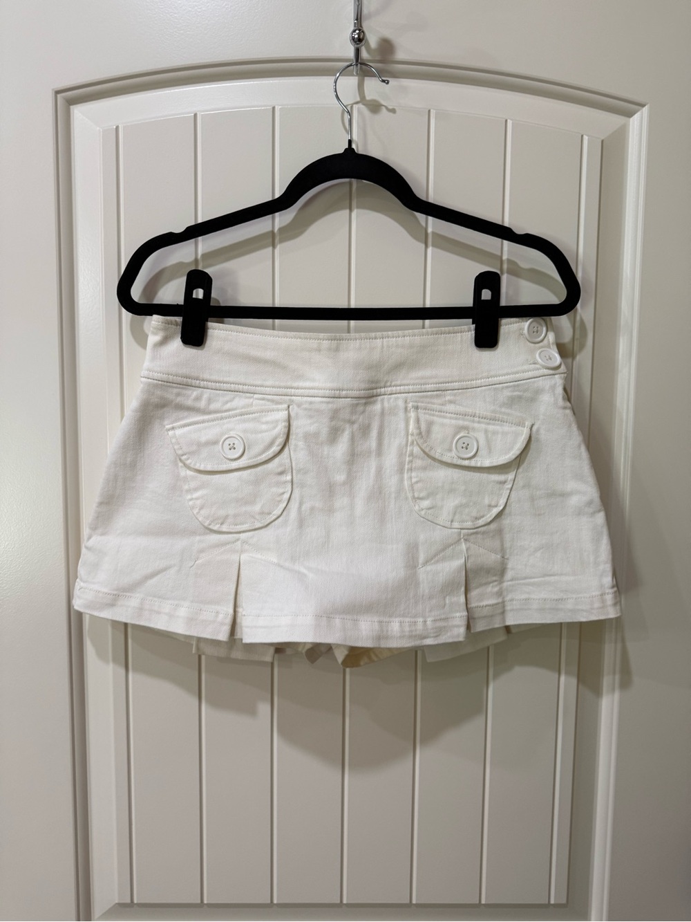 Urban Outfitters White Jean Mini Skort with Pocket Flap Detail